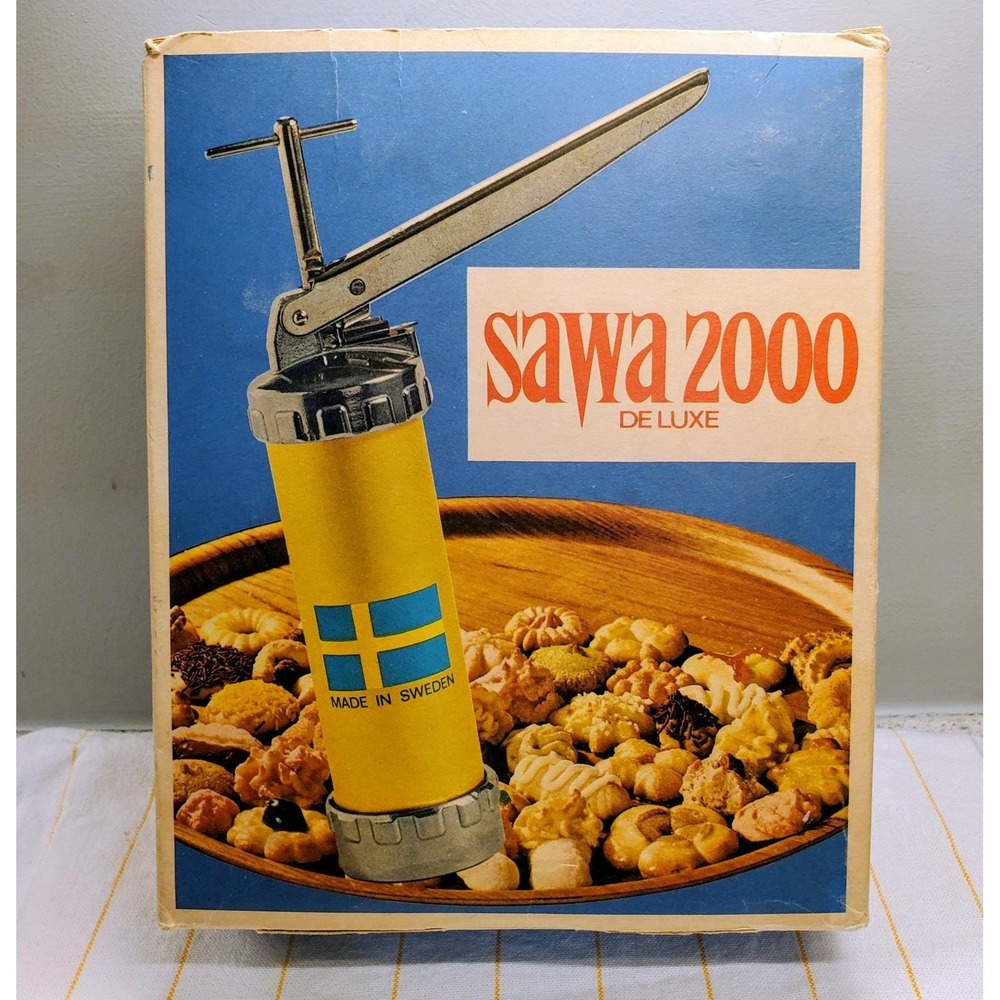 Sawa 2000 Deluxe Metal Cookie Press Decorator Gun Made In Sweden Vintage 60's